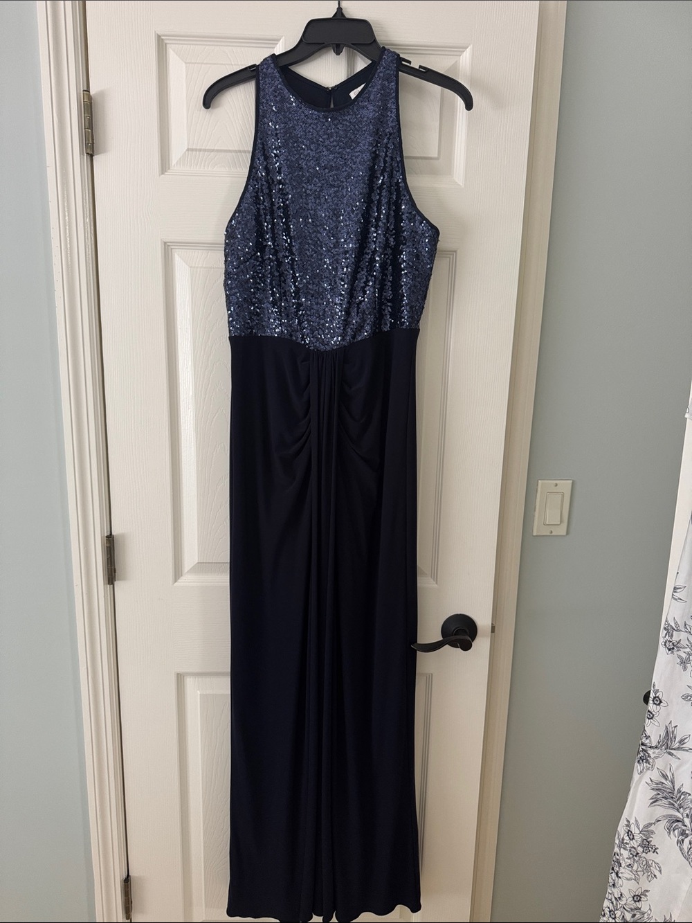 Cache Navy Sequin Halter Dress